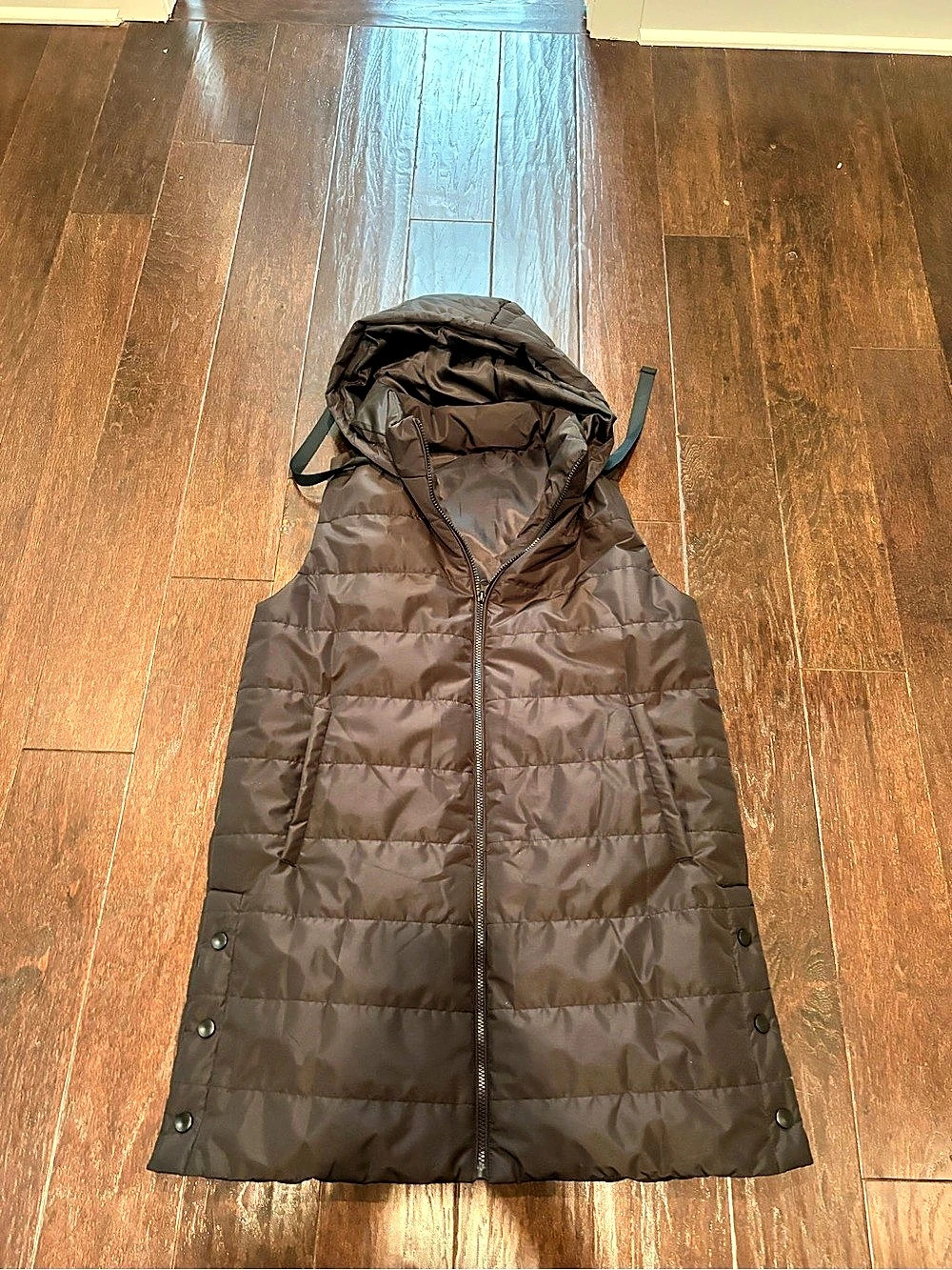 Women's TEMU Black Long Quilted Hooded Puffer Vest Longline XL (12)